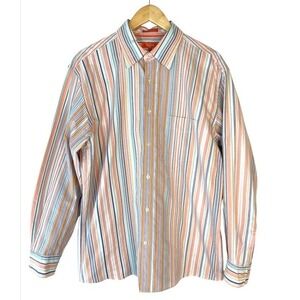 Faconnable Shirt Mens Large L Pastel Striped Cotton Casual Long Sleeve